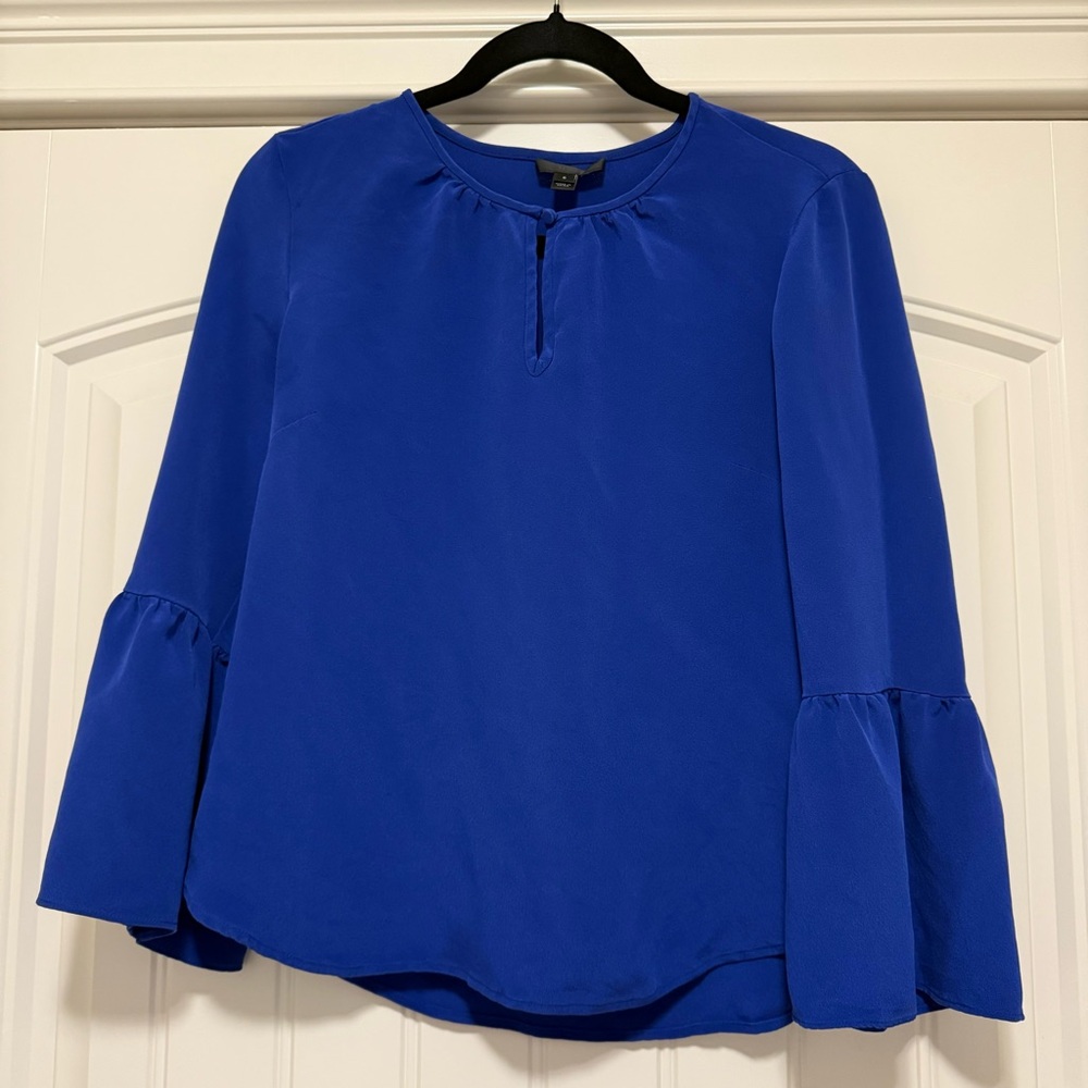 J. Crew 100% Silk Blouse Bell Sleeve, electric blue